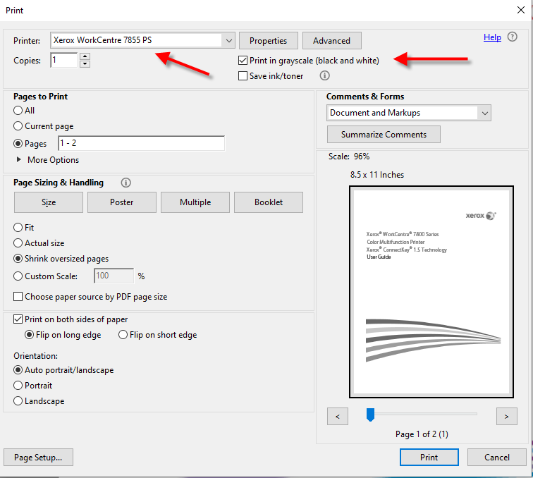 Select correct printer name